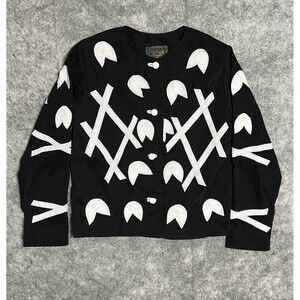 KANAR Genuine Leather Embellishment Blazer Womens XS Black & White Flowers